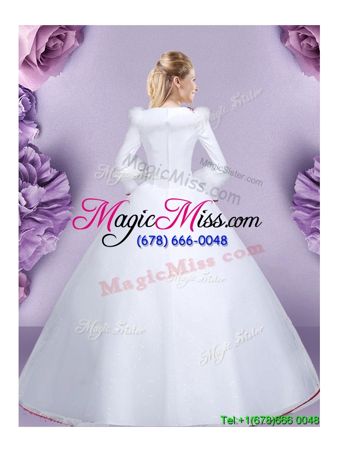 wholesale top seller high neck tulle and lace white quinceanera dress with long sleeves