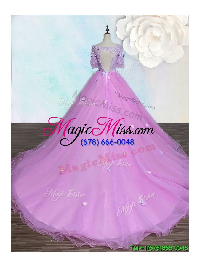 wholesale lovely scoop applique lilac quinceanera gown with court train