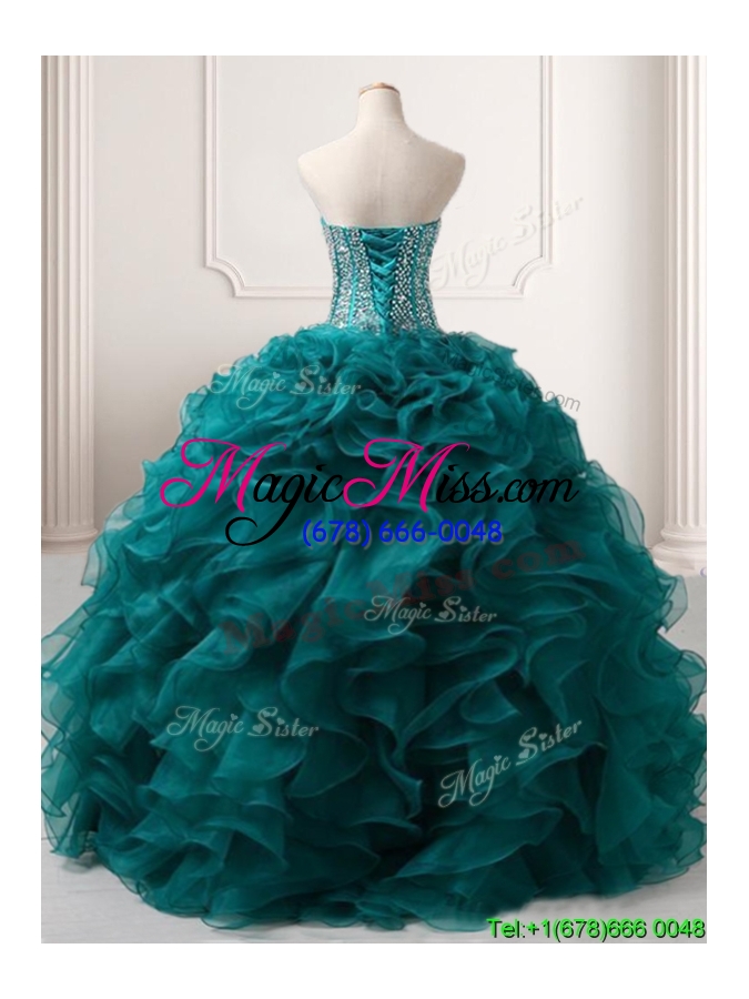 wholesale pretty puffy skirt teal detachable quinceanera gown with beading and ruffles