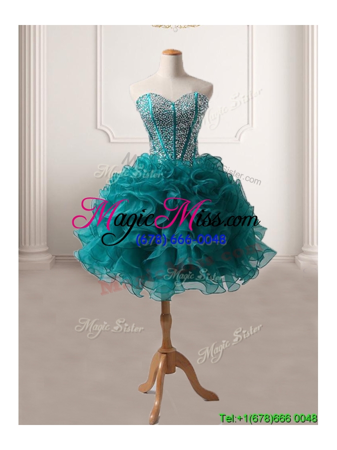 wholesale pretty puffy skirt teal detachable quinceanera gown with beading and ruffles