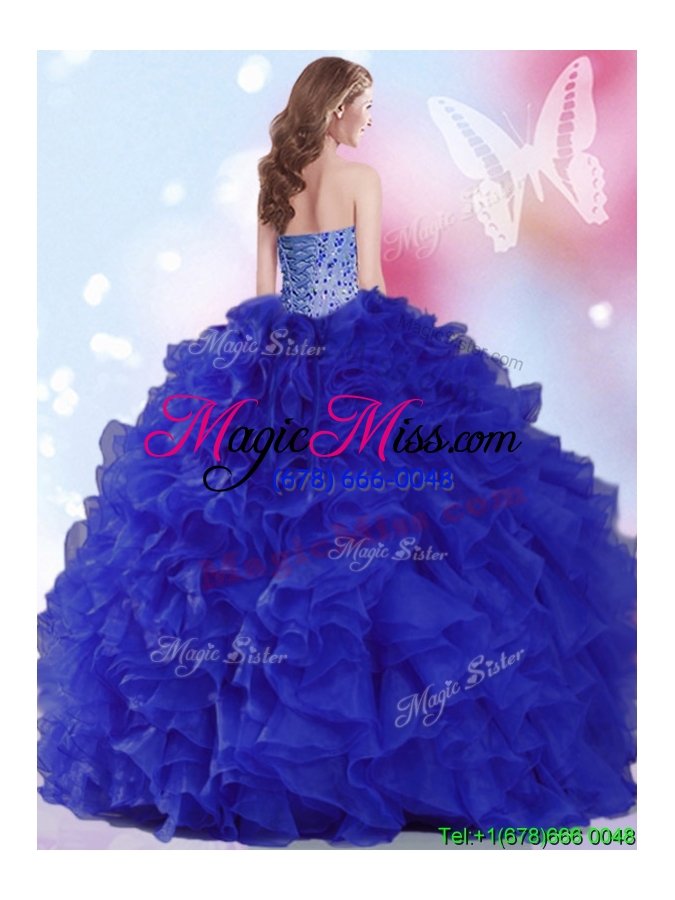wholesale gorgeous beaded and ruffled royal blue quinceanera dress in organza
