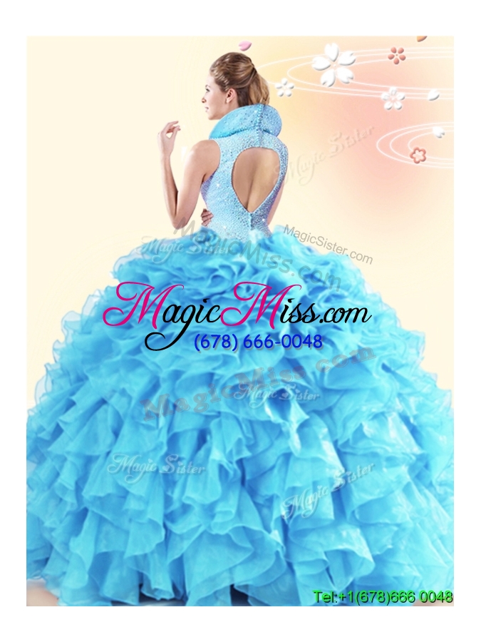 wholesale perfect high neck hot pink quinceanera dress with ruffles and beading