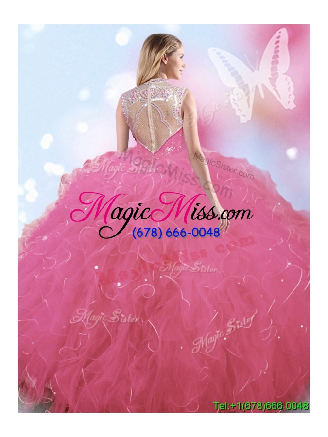 wholesale cheap high neck big puffy quinceanera dress with beading and ruffles