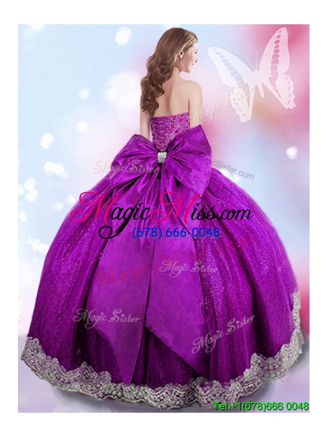 wholesale discount eggplant purple taffeta quinceanera dress with beading and bowknot