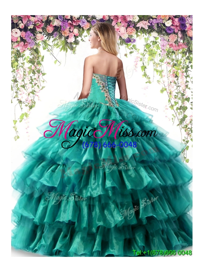 wholesale fashionable ruffled layers and beaded turquoise quinceanera dress in organza