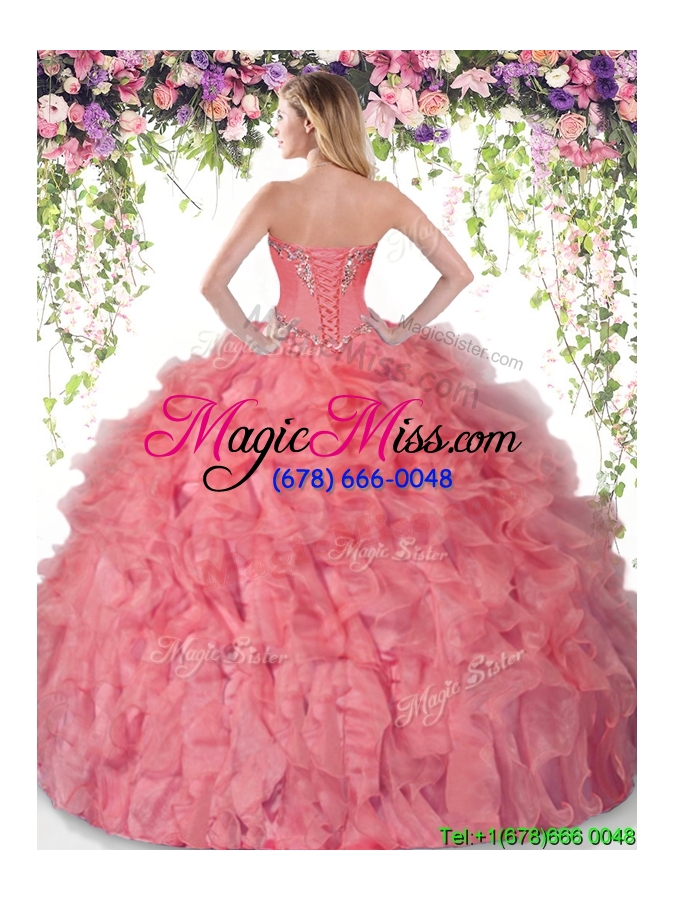 wholesale luxurious beaded and ruffled organza quinceanera dress in apple green