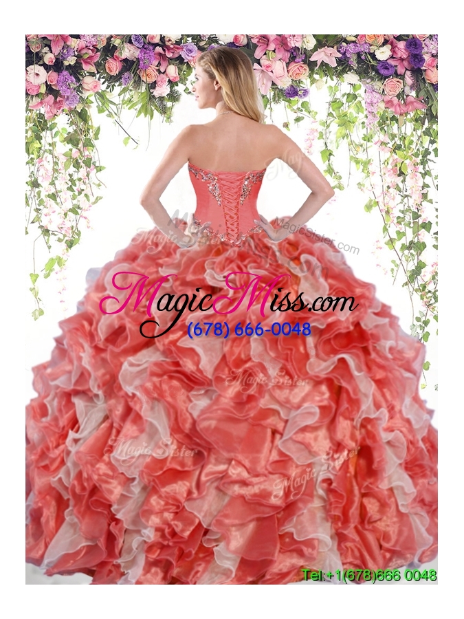 wholesale two tone organza big puffy quinceanera dress with beading and ruffles