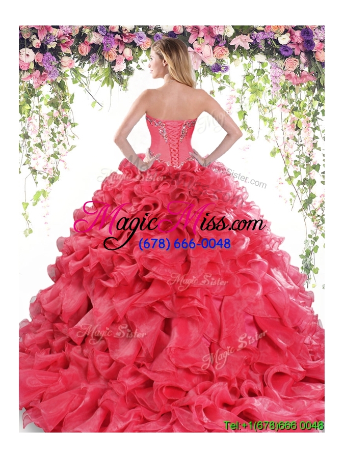 wholesale latest brush train organza quinceanera dress with beading and ruffles