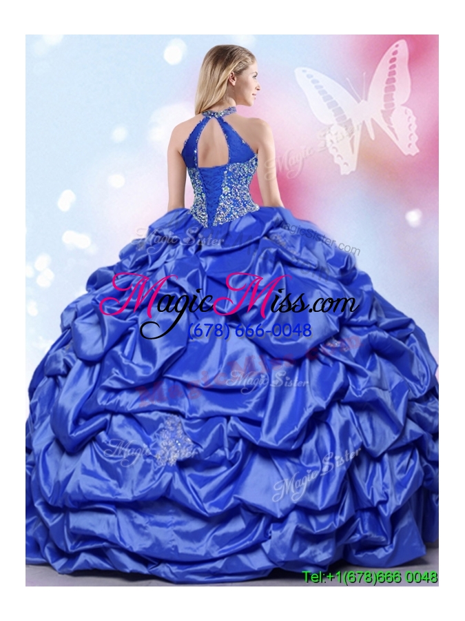 wholesale classical taffeta royal blue sweet 16 dress with beading and pick ups