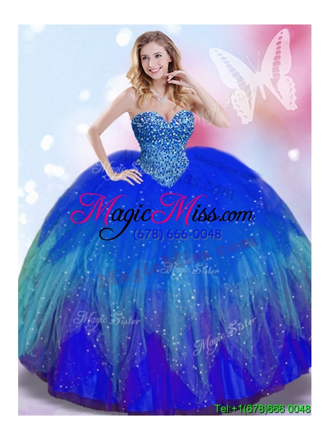 wholesale gorgeous beaded bodice big puffy quinceanera dress in royal blue