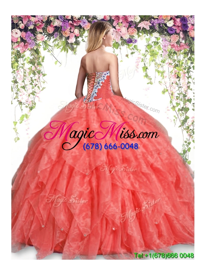 wholesale popular hot pink big puffy quinceanera dress with beading and ruffles