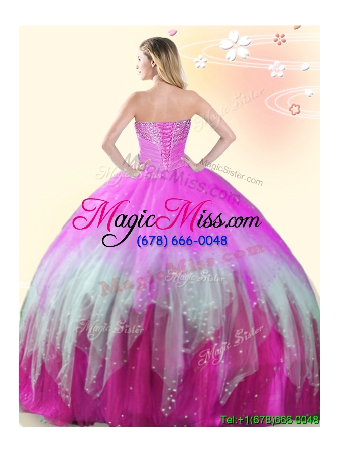 wholesale perfect beaded rainbow tulle quinceanera dress in floor length
