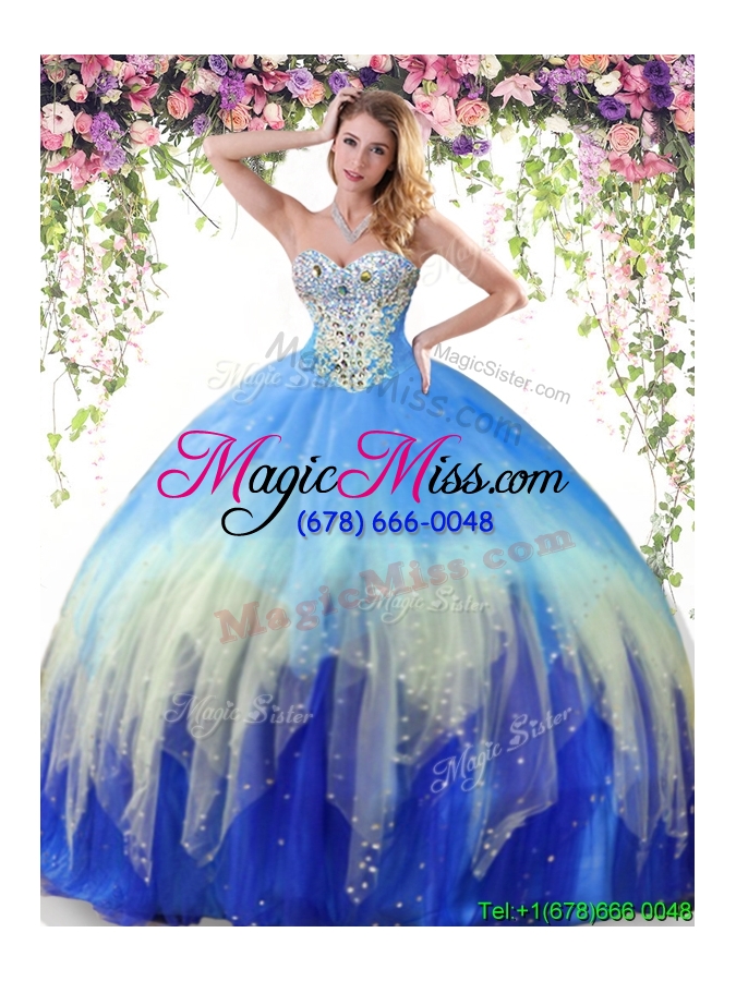 wholesale romantic beaded lace up really puffy quinceanera dress in rainbow