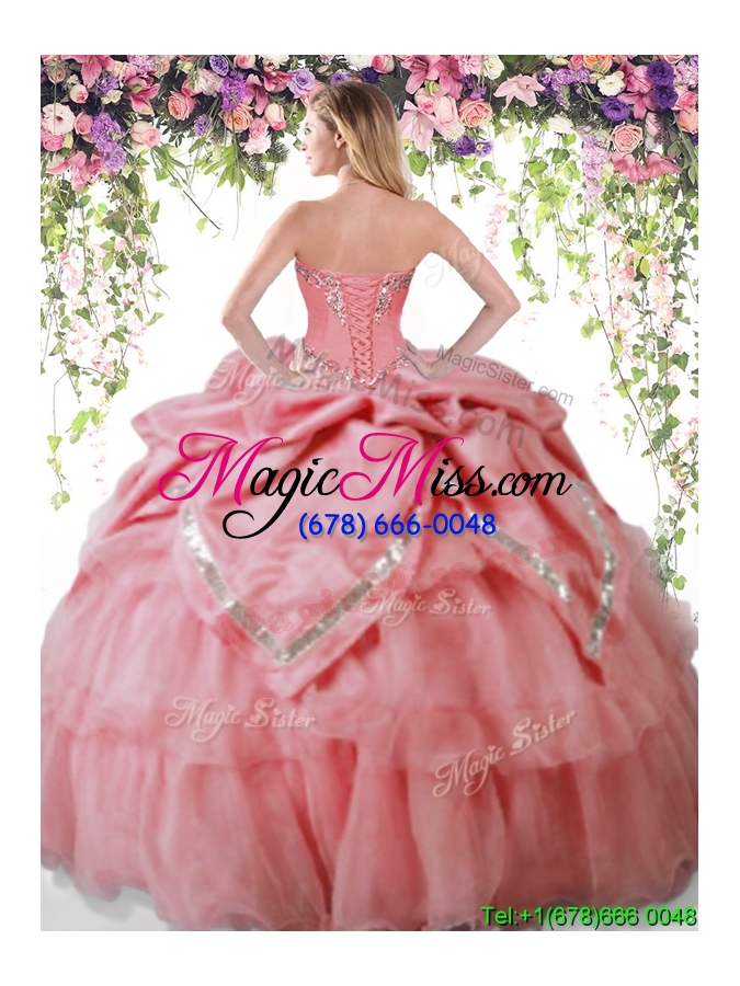 wholesale latest watermelon red quinceanera dress with beading and pick ups