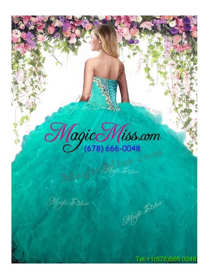 wholesale lovely ruffled and beaded big puffy quinceanera dress in turquoise