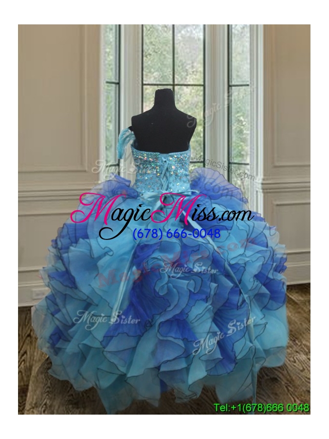 wholesale cute feather ruffled and beaded little girl pageant dress in two tone