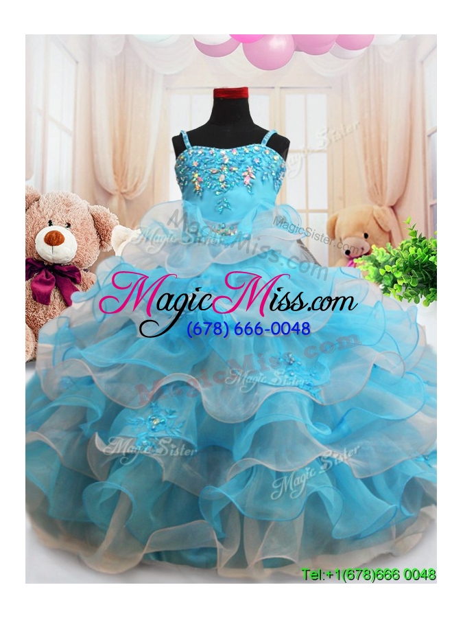 wholesale classical ruffled layers zipper up little girl pageant dress in baby blue and light pink