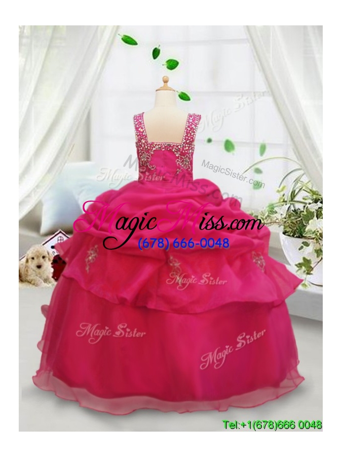 wholesale cute beaded and bubble square hot pink little girl pageant dress with zipper up