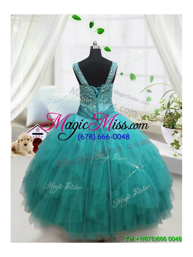 wholesale wonderful square turquoise little girl pageant dress with beading and belt