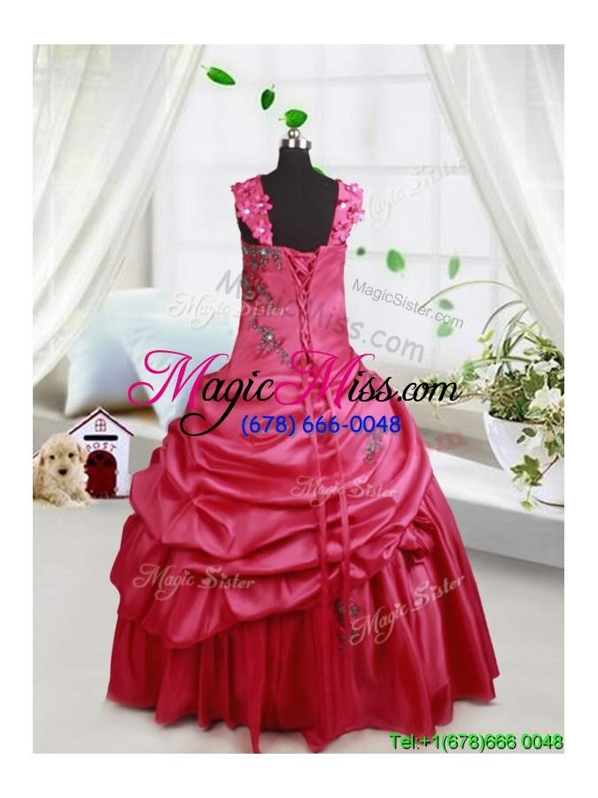 wholesale sweet applique decorated straps taffeta little girl pageant dress with beading