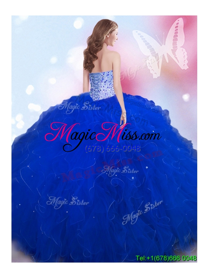 wholesale latest beaded and ruffled big puffy quinceanera dress in royal blue
