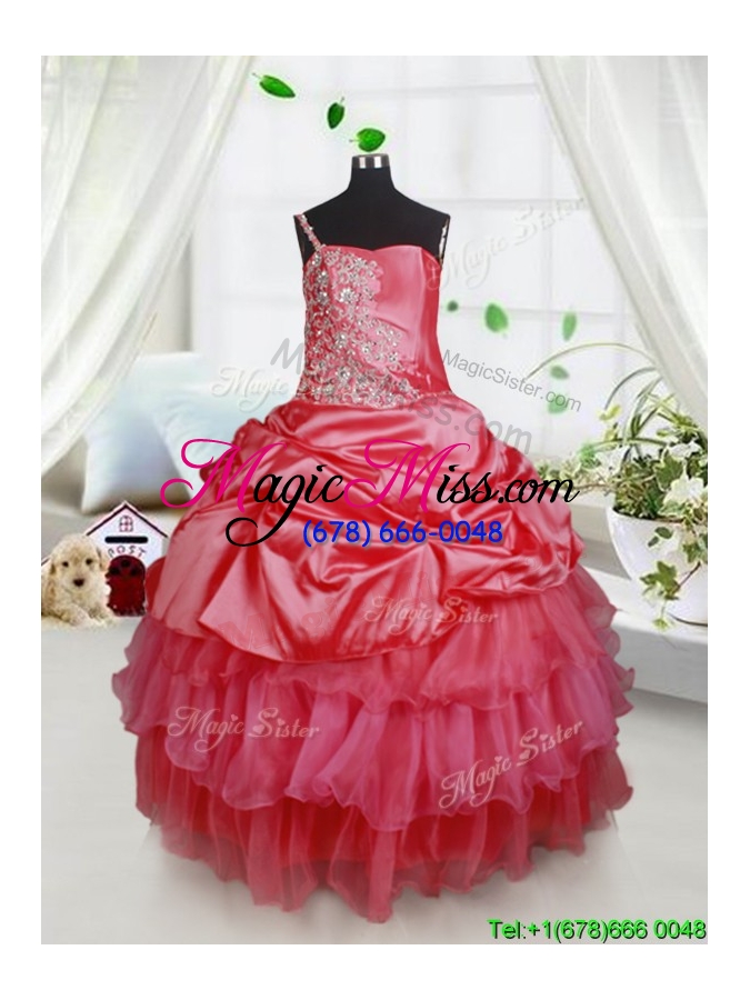 wholesale elegant one spaghetti straps little girl pageant dress with beading and ruffled layers
