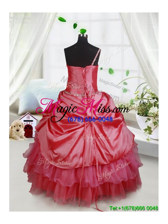 wholesale elegant one spaghetti straps little girl pageant dress with beading and ruffled layers