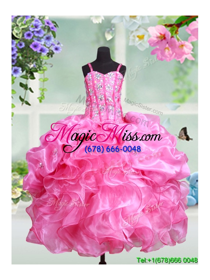 wholesale luxurious visible boning straps rose pink little girl pageant dress with beading