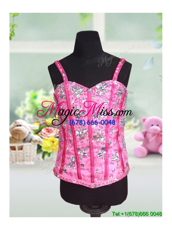 wholesale luxurious visible boning straps rose pink little girl pageant dress with beading