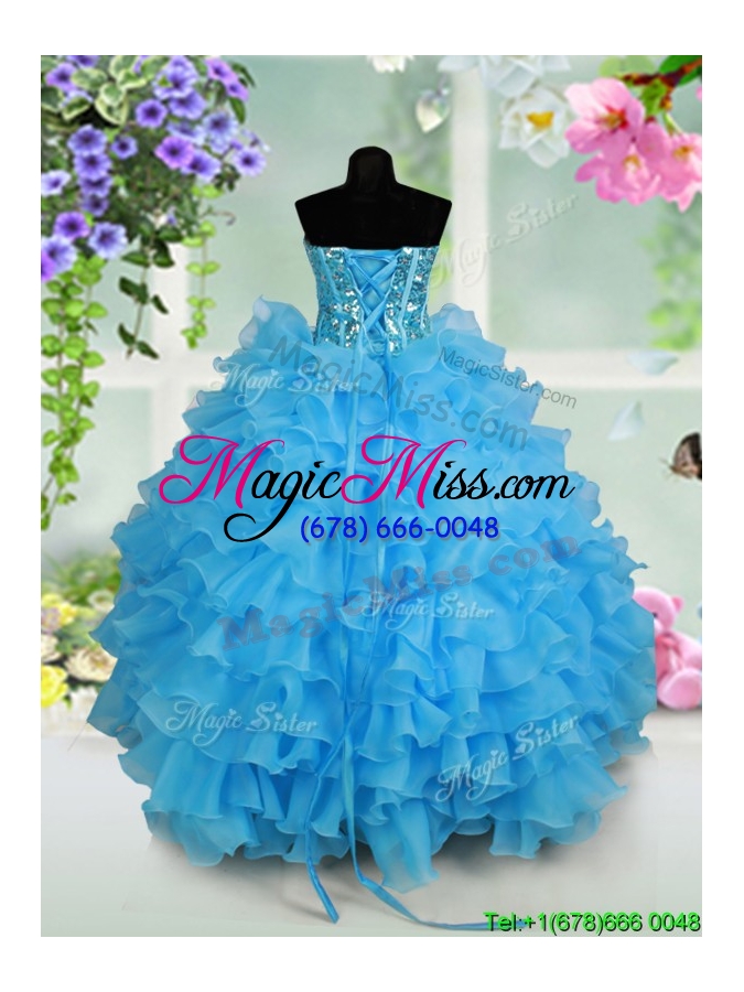 wholesale fashionable visible boning strapless baby blue little girl pageant dress with ruffled layers