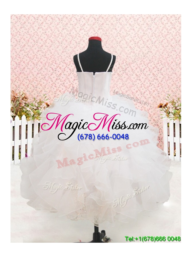 wholesale popular strapless straps white flower girl dress with beading and ruffles