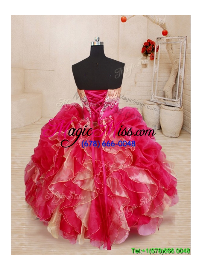 wholesale cute two tone organza flower girl dress with beading and ruffles