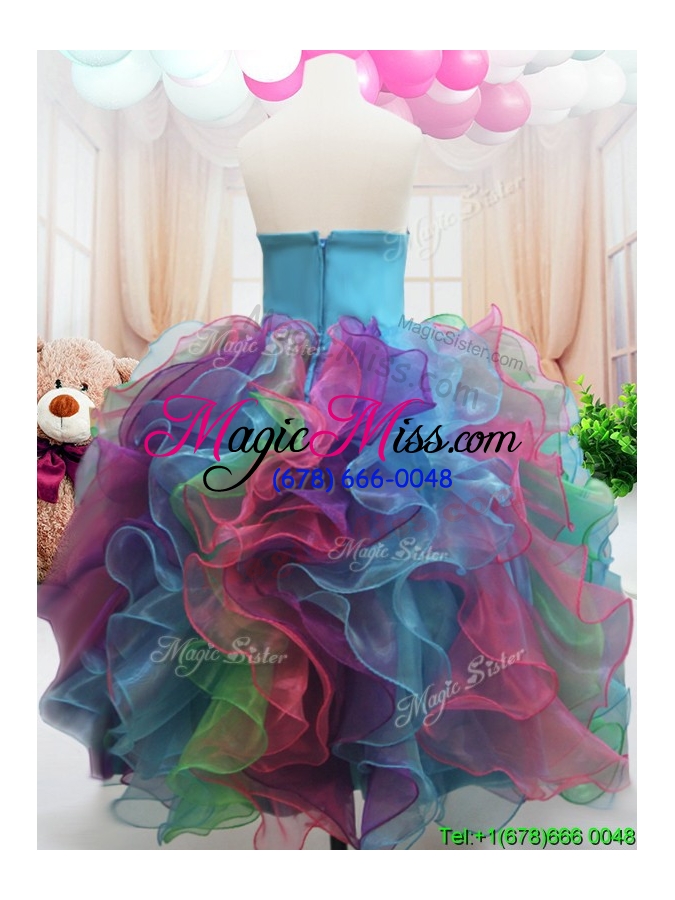 wholesale lovely strapless rainbow colored little girl pageant dress with beading and ruffles