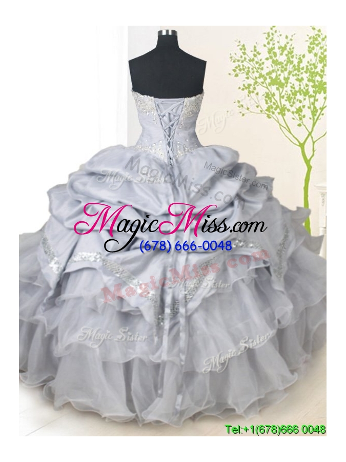 wholesale 2017 classical organza and taffeta grey quinceanera dress with beading and pick ups