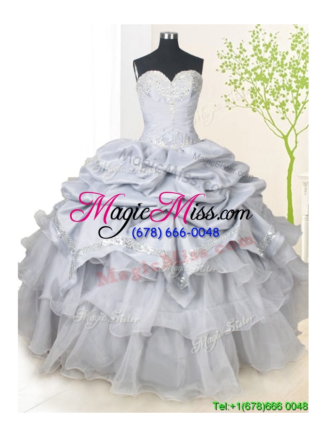 wholesale 2017 classical organza and taffeta grey quinceanera dress with beading and pick ups