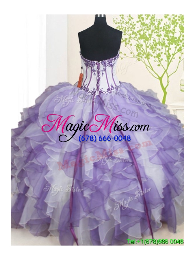 wholesale 2017 luxurious visible boning beaded and ruffled quinceanera dress in white and purple