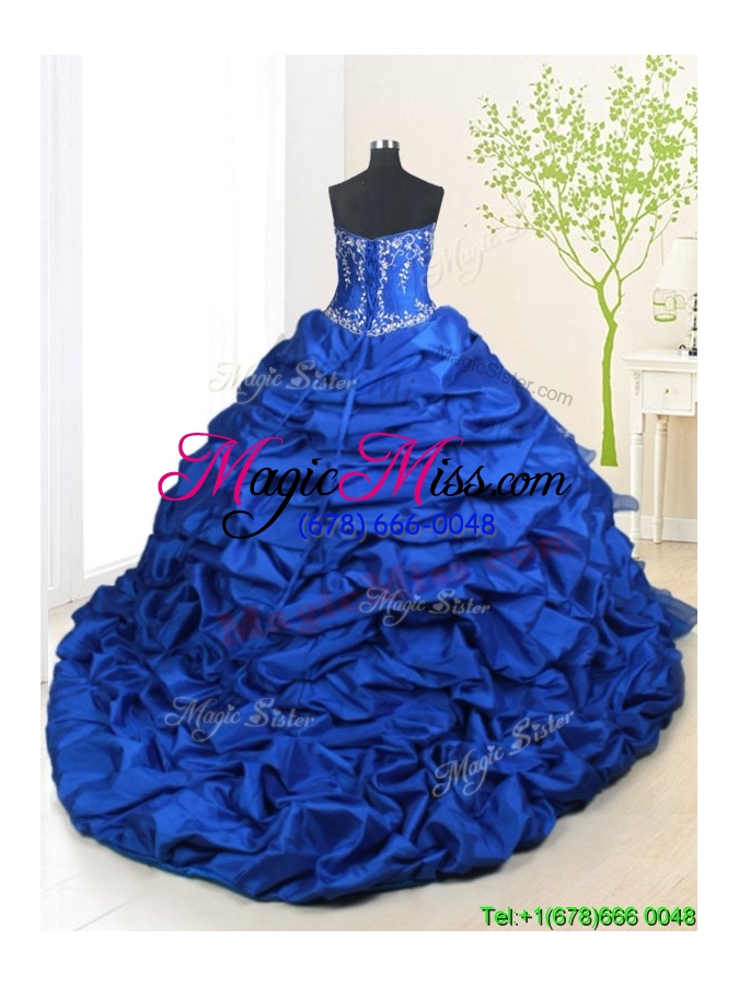 wholesale 2017 popular ruffled layers and bubble royal blue quinceanera dress with court train