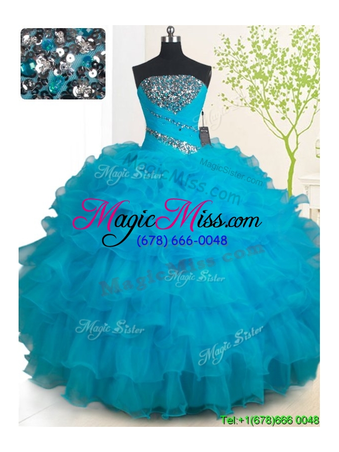 wholesale 2017 discount zipper up strapless quinceanera dress with ruffled layers and beading