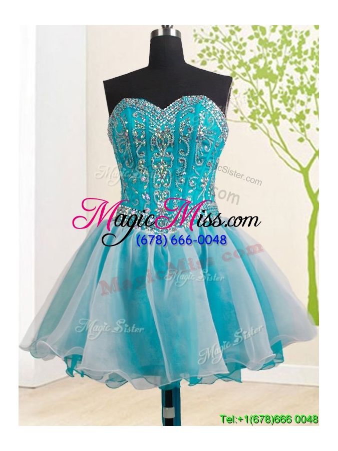 wholesale 2017 best selling ruffled and beaded teal and white detachable quinceanera dresses with brush train