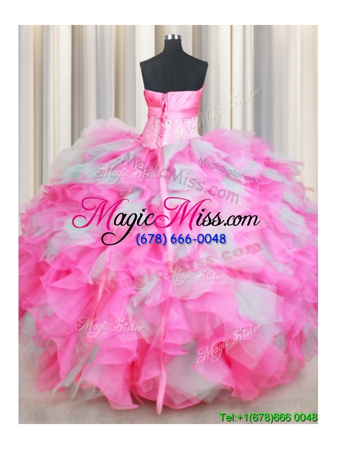 wholesale 2017 strapless handcrafted flower rose pink and white quinceanera dress in organza and tulle
