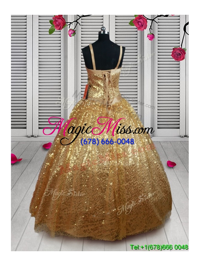 wholesale new style straps gold little girl pageant dress in tulle and sequins