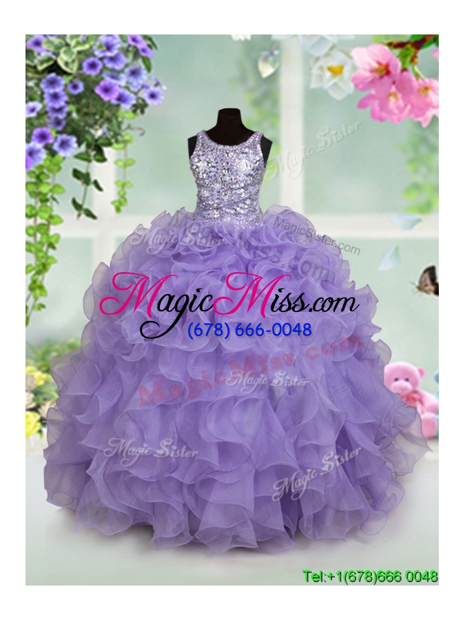 wholesale best zipper up beaded and ruffled scoop little girl pageant dress in lavender