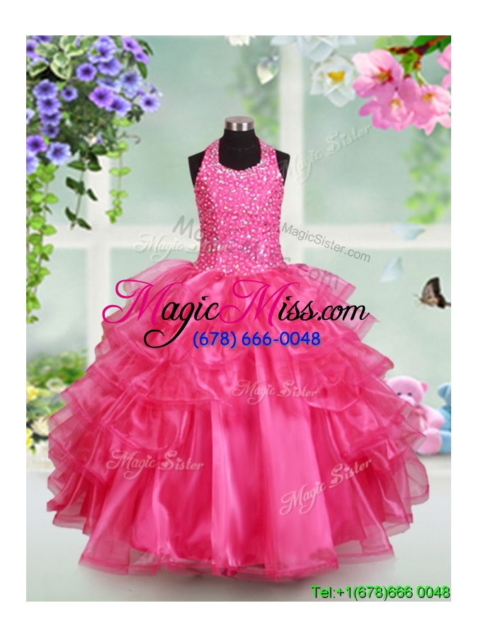 wholesale perfect beaded bodice and ruffled layers little girl pageant dress with halter top