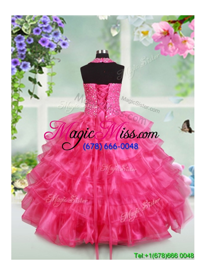 wholesale perfect beaded bodice and ruffled layers little girl pageant dress with halter top