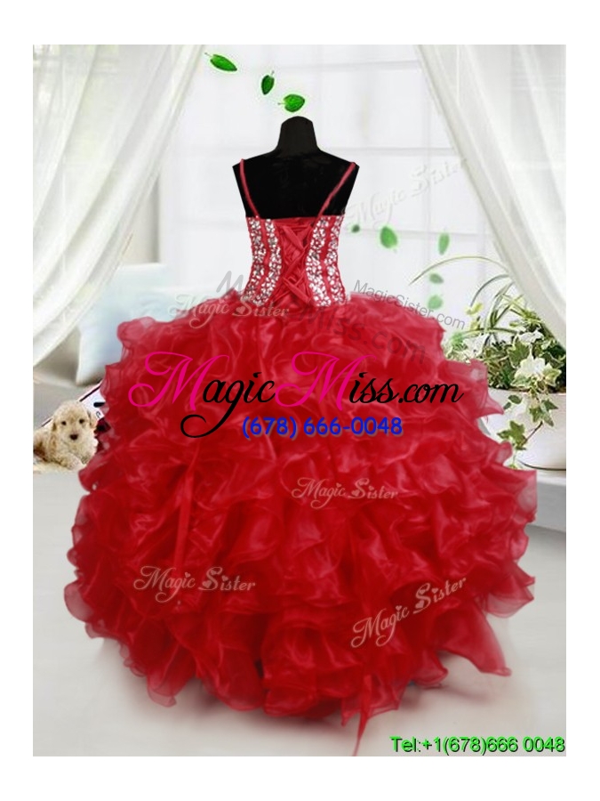 wholesale visible boning beaded bodice and ruffled little girl pageant dress with spaghetti straps