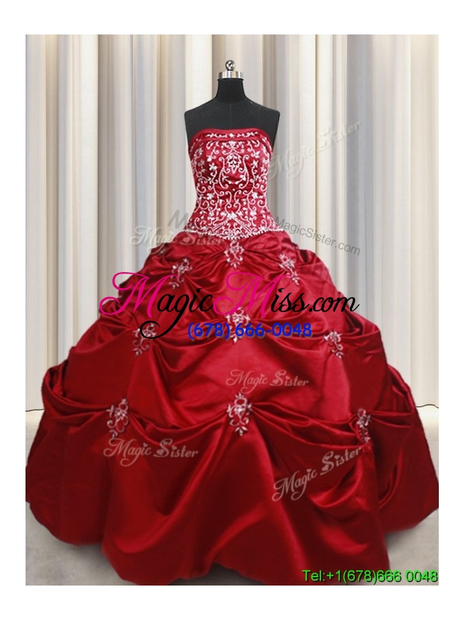 wholesale 2017 new arrivals strapless beaded and bubble taffeta quinceanera dress in wine red