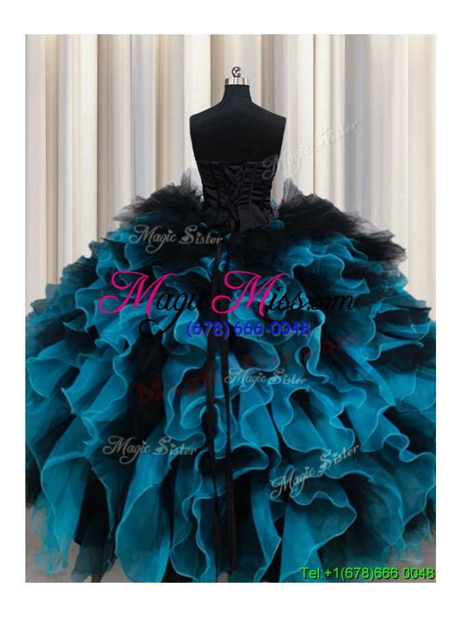 wholesale 2017 perfect organza and tulle black and blue quinceanera dress with ruffles and beading