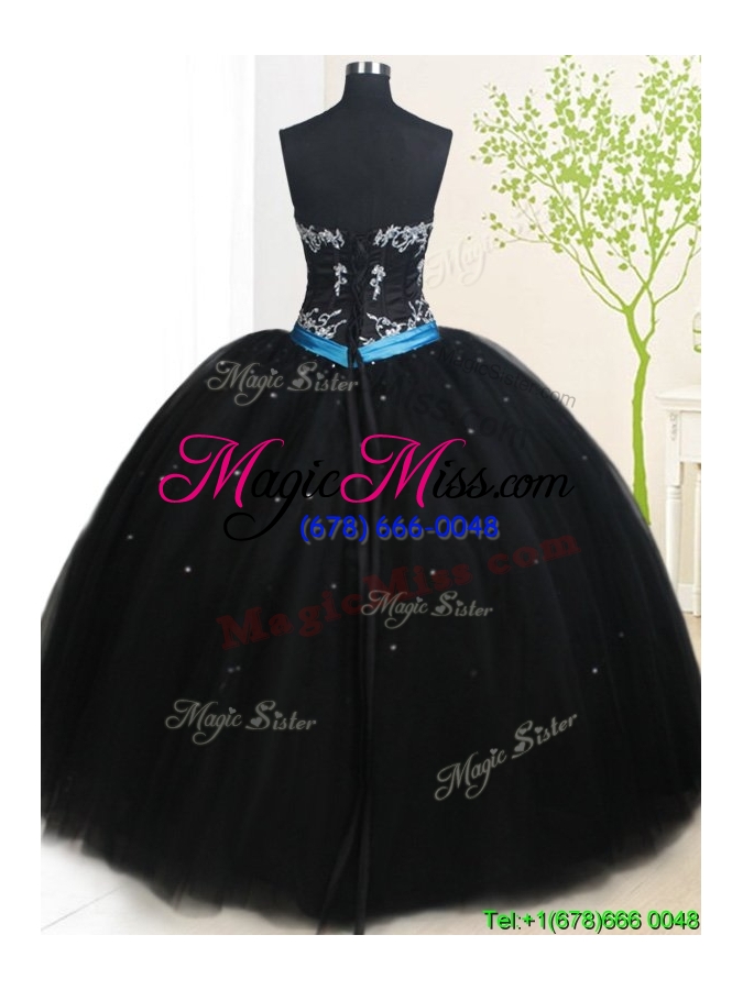 wholesale 2017 pretty puffy skirt strapless beaded and belted tulle quinceanera dress in black