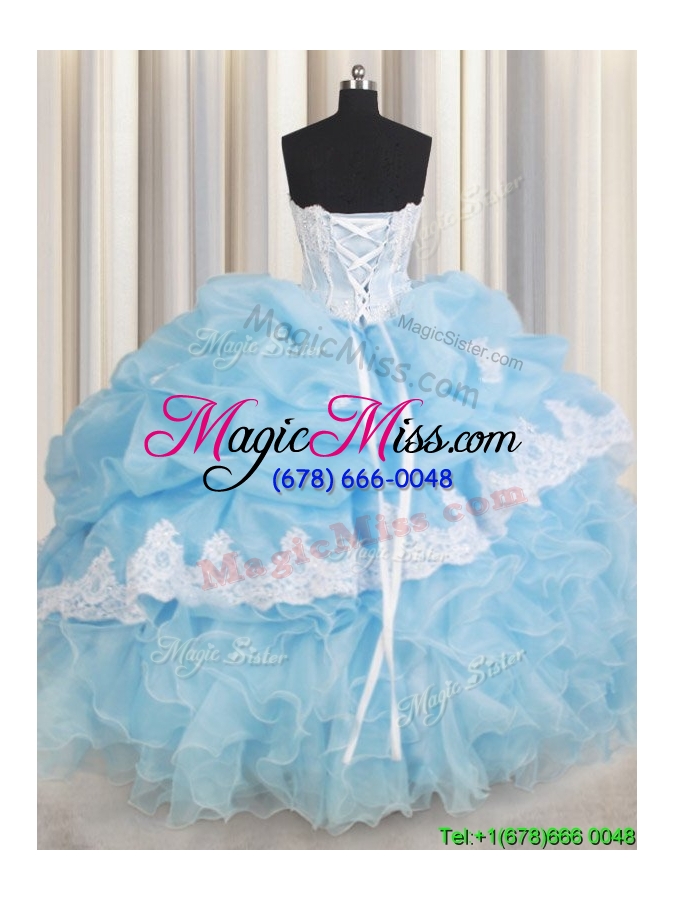 wholesale new arrivals laced bubble organza light blue quinceanera dress with ruffles