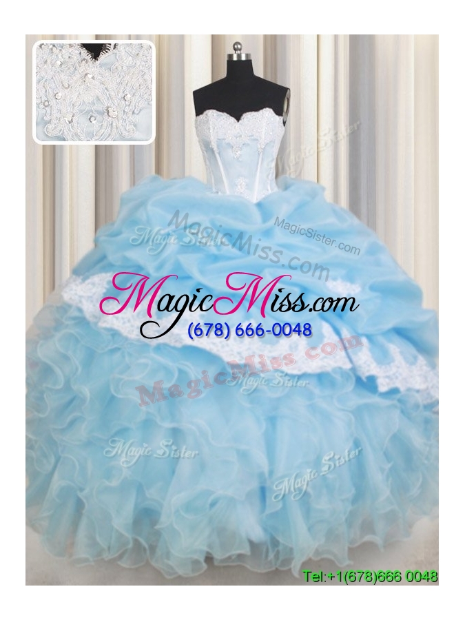 wholesale new arrivals laced bubble organza light blue quinceanera dress with ruffles